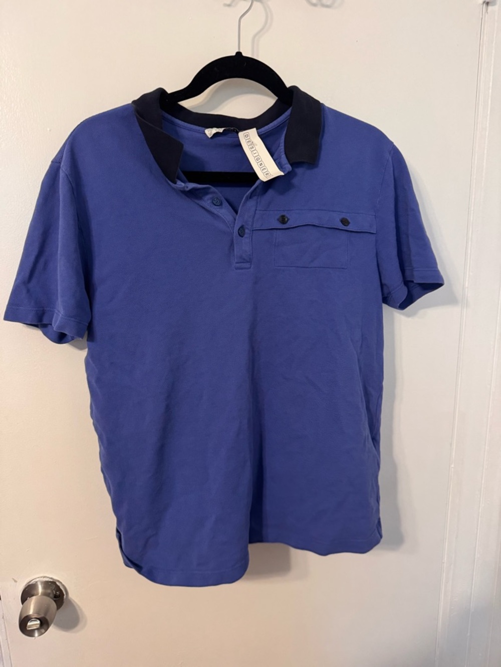 Versace Vintage 90’s Crop Blue Short-Sleeve Polo with Contrast Collar